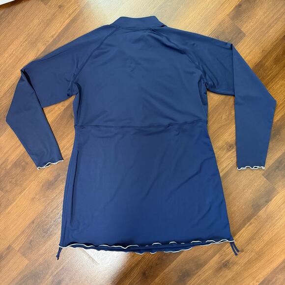 Coolibar Ruche Women's Swim Cover Dress Rash Guard UPF 50+ Navy Ruffle Sz XL - Picture 2 of 6